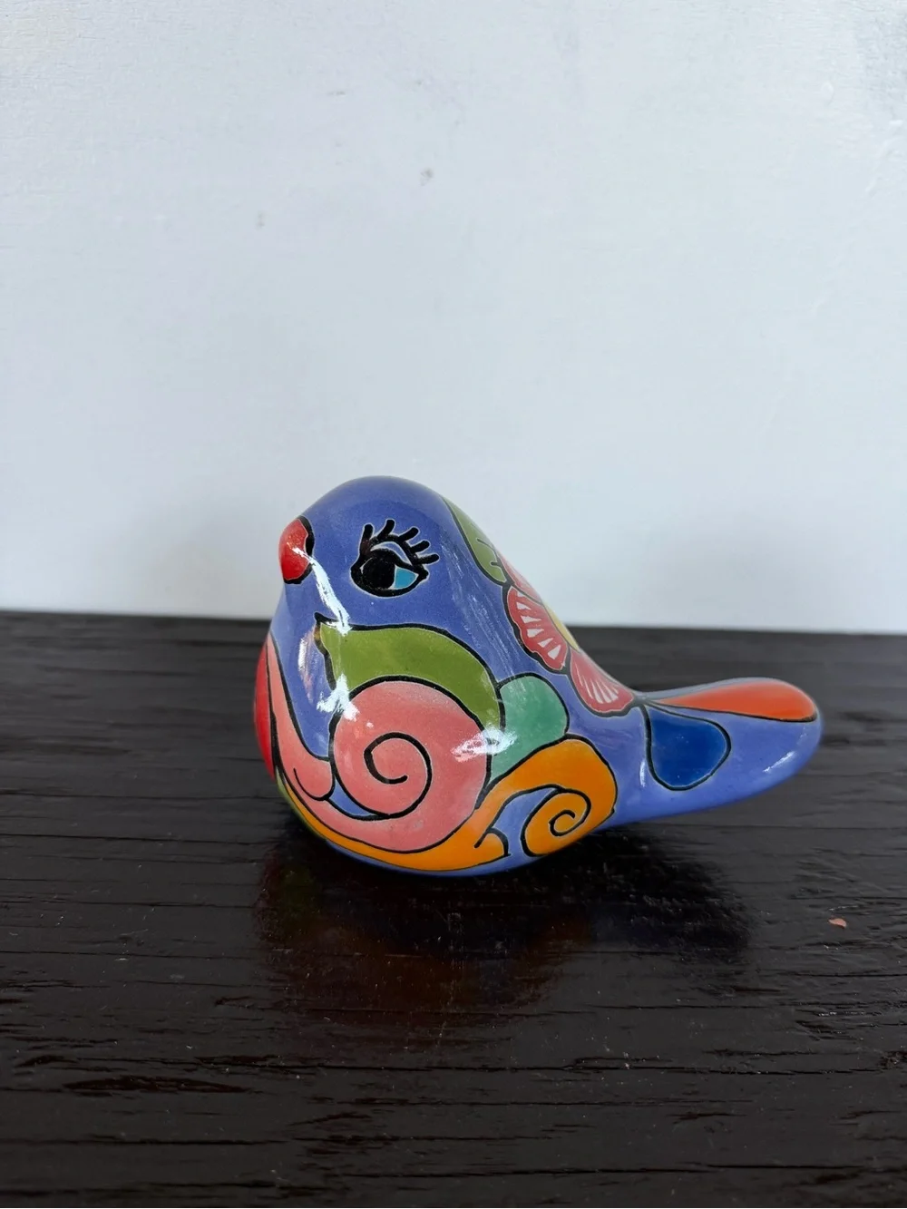 Colorful Talavera Bird Figurine Decor - Blue Multicolor